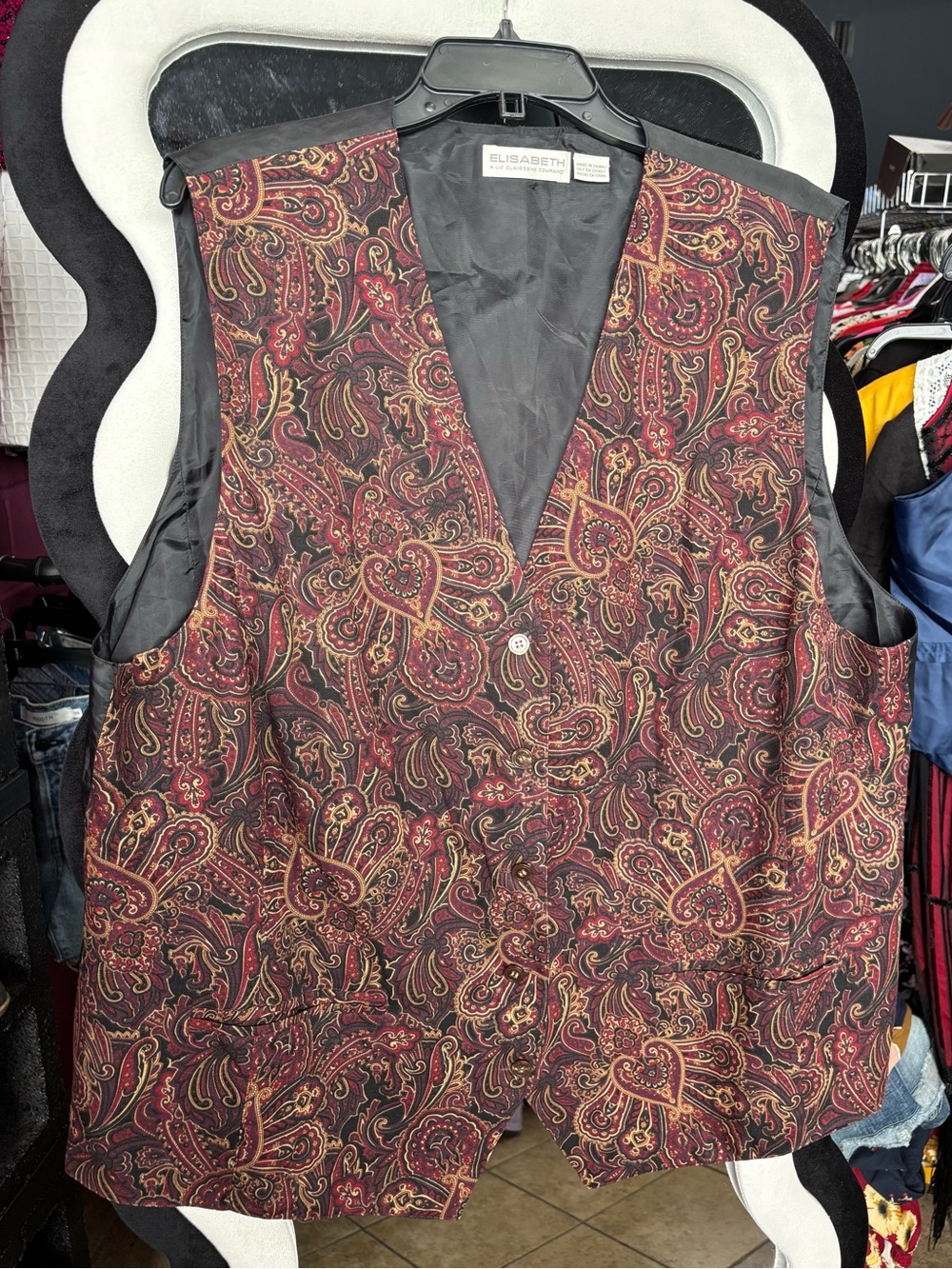 Liz Claiborne Men's Red and Gold Paisley Vest